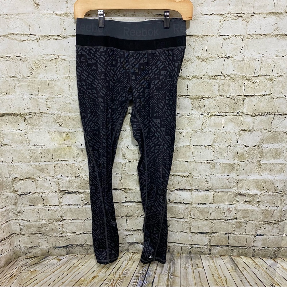 Reebok Black Gray Patterned Athletic Leggings